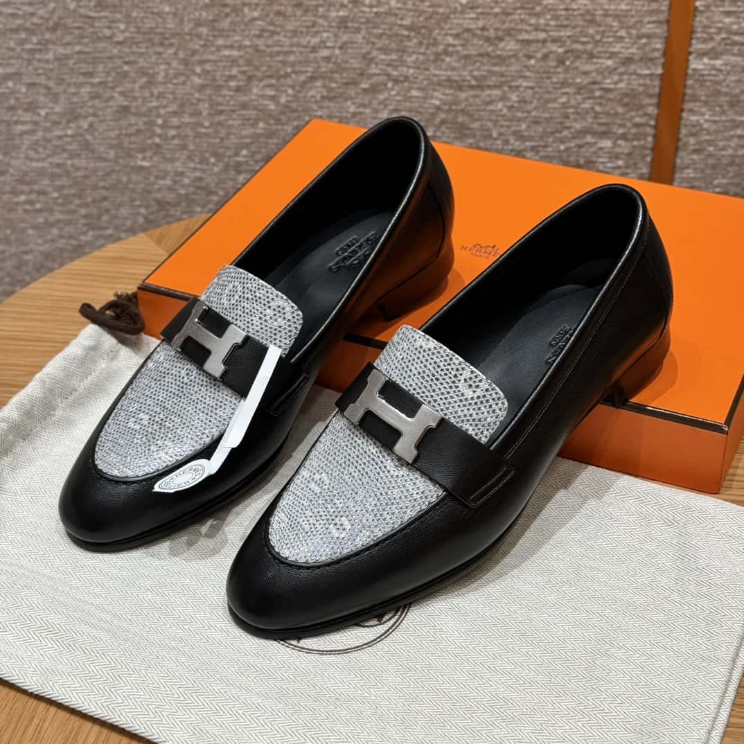 Hermès 192 Paris Loafers Black/CK89/Noir/Himalaya/Lizard