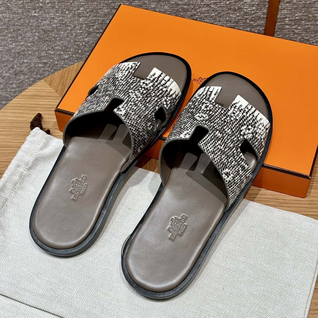 Hermès 182 Men's slippers Lizard original color/Himalaya