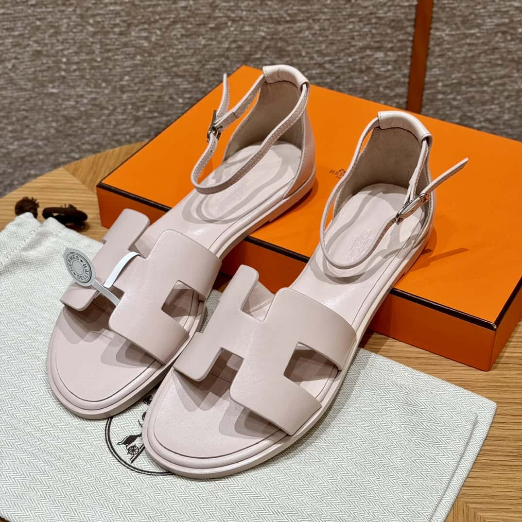 Hermès 196 Santorini Sandal 50 Plain/Swift Petal Powder/Petal Powder