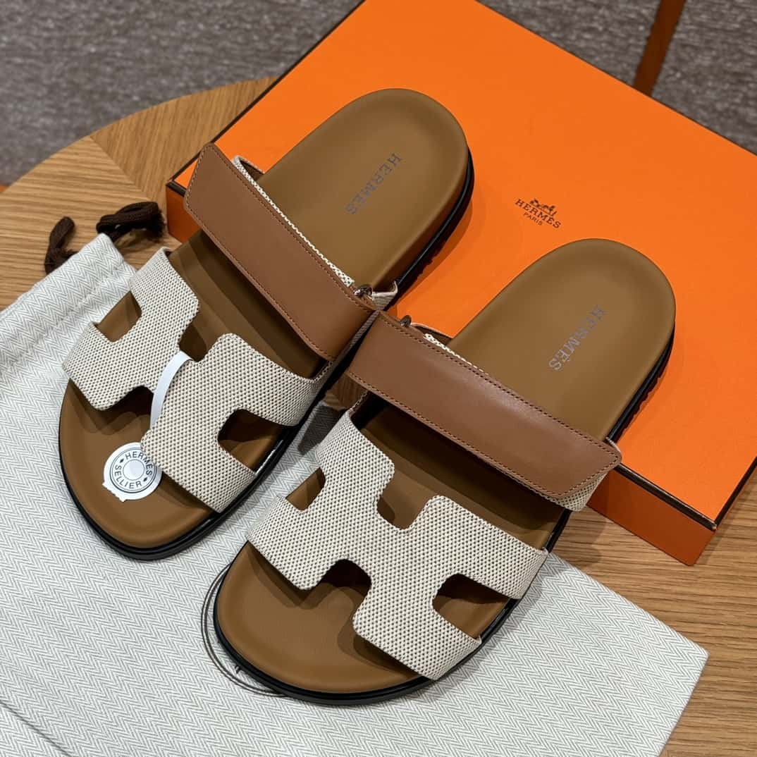 Hermès 225 CHYPRE SANDAL Old Uncle Shoes Brown Patchwork/Ck37/gold/Cloth Cloth Patchwork Plain/Cloth/swift