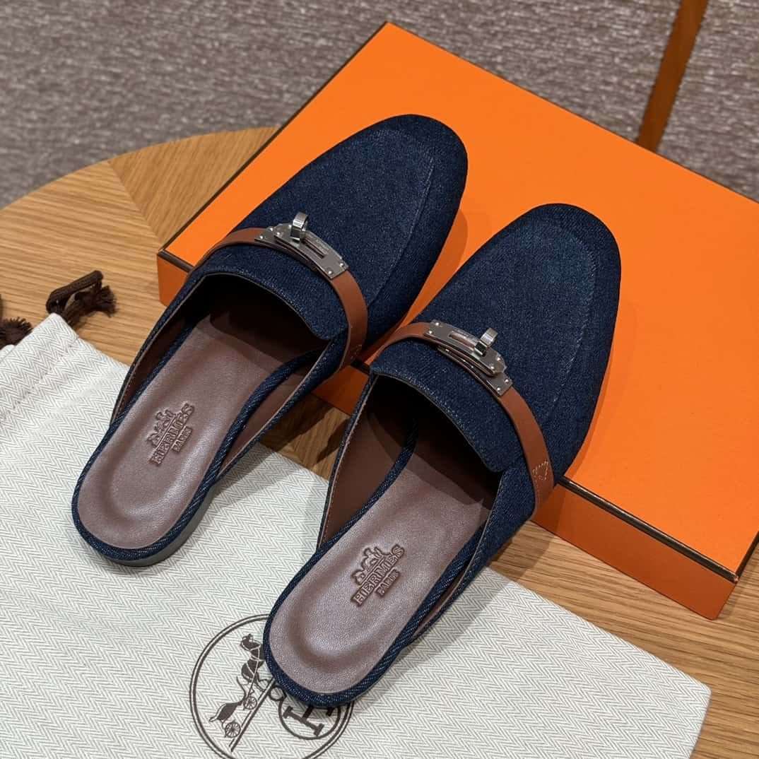 Hermès 188 OZ mule shoes half-slip denim blue/Cowboy blue denim/Cowboy