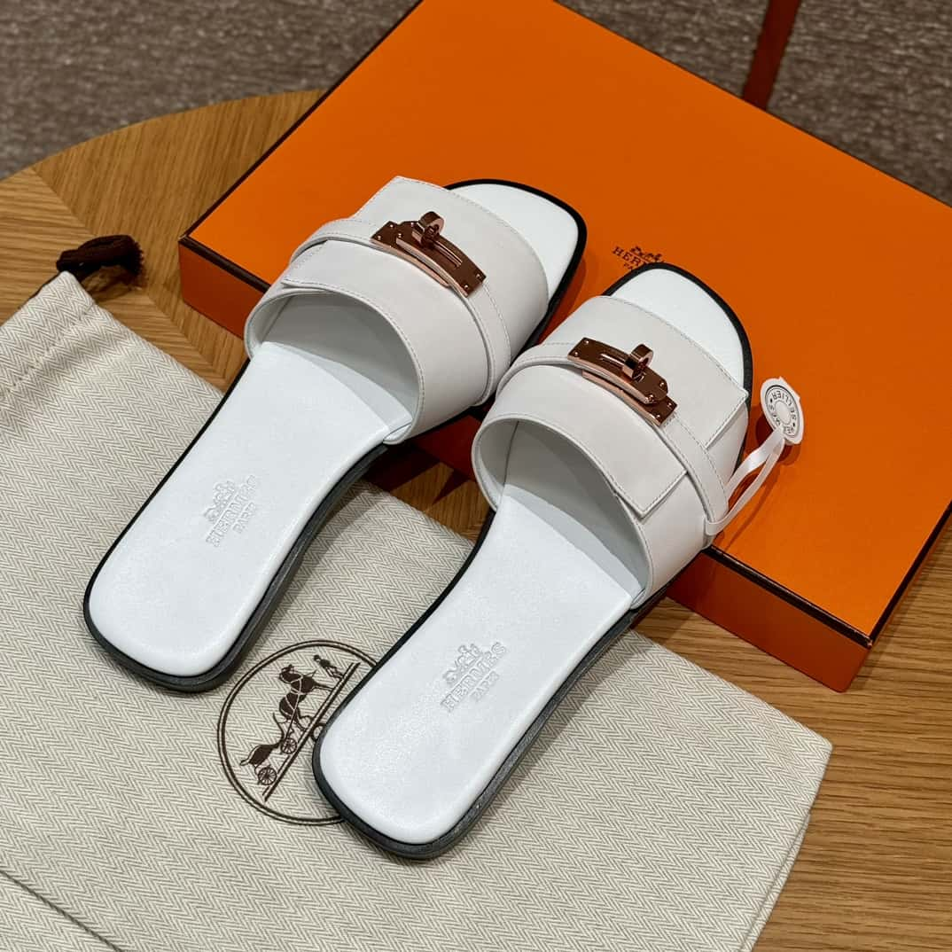 Hermès 183kelly slide sandals Gigi50 white/01Blanc calfskin