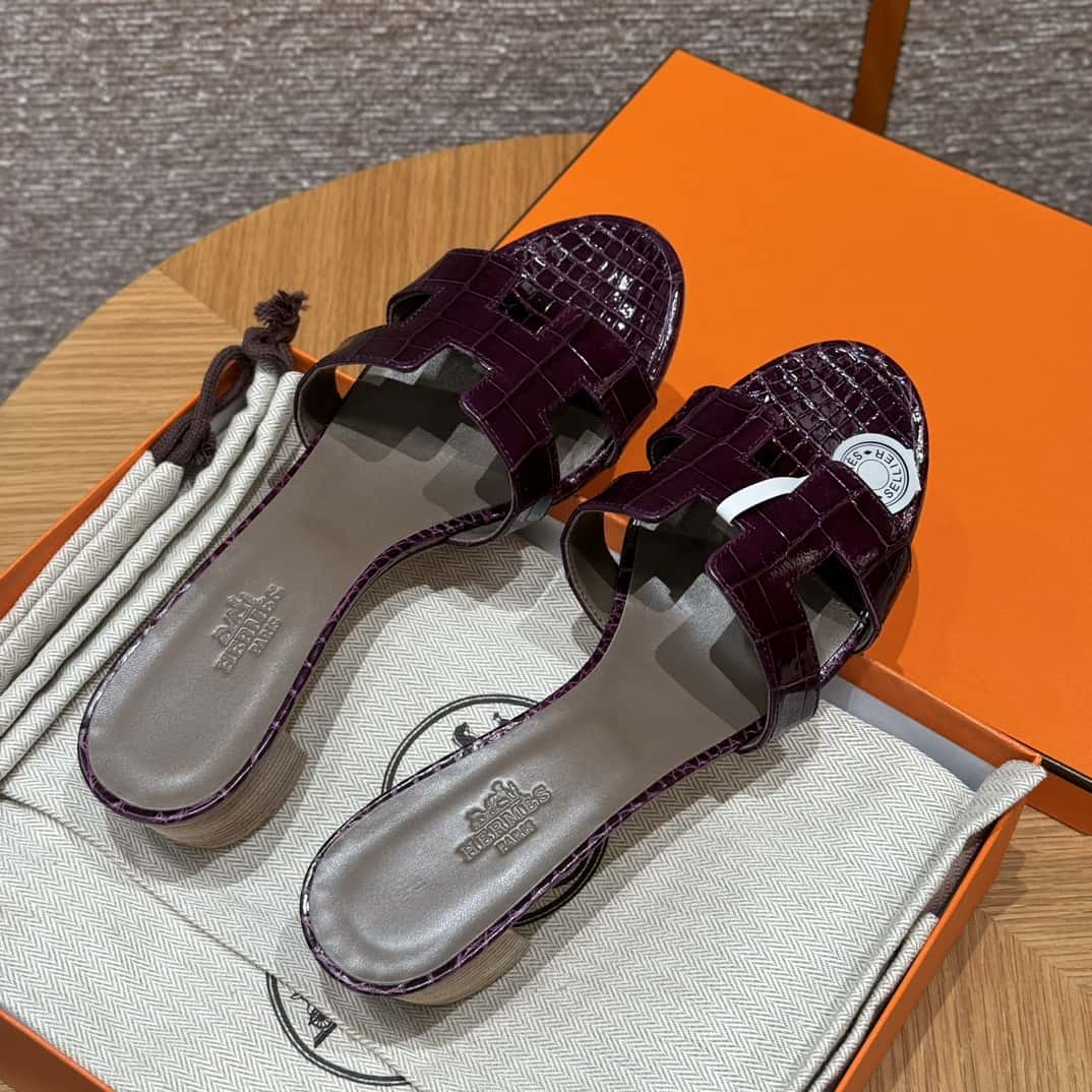 Hermès 185 Oasis high heel sandals alligator/crocodile  N5/Cassis/Gallon Purple