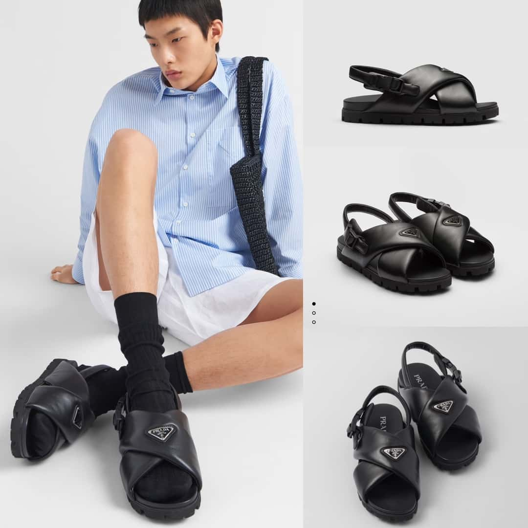 Prada new men's soft sheepskin sandals and slippers