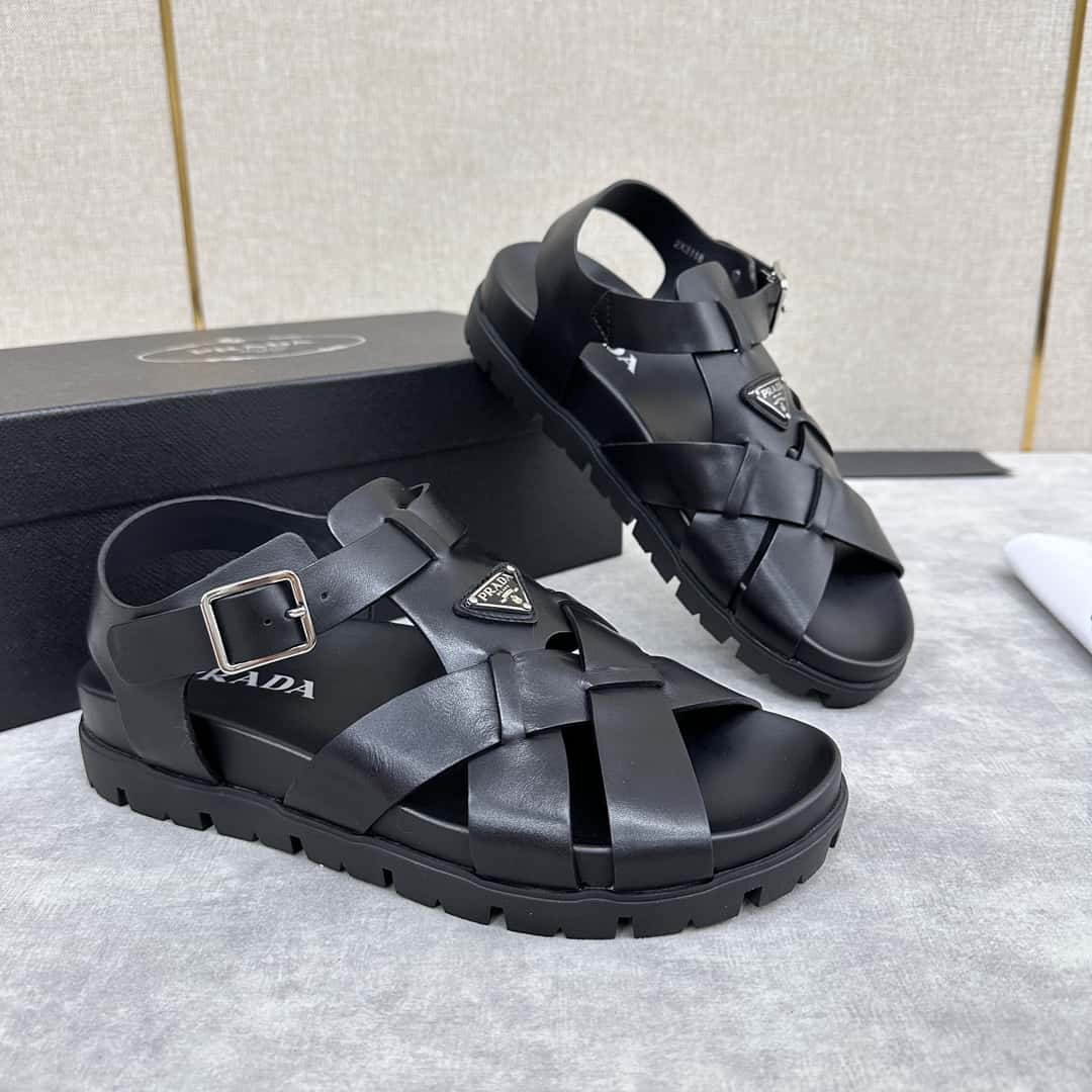 Prada new men's leather cross-women sandals