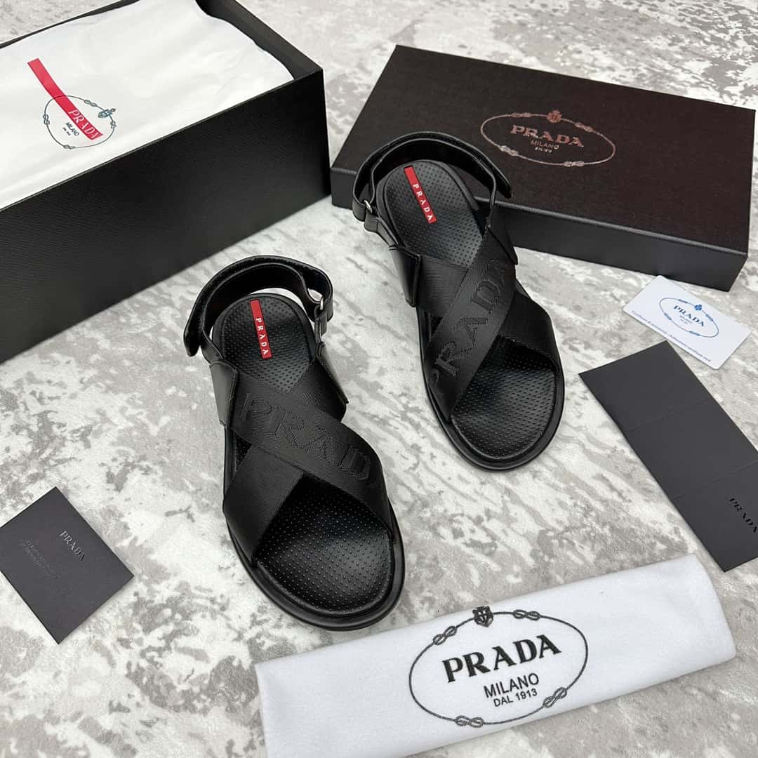 Prada new men's cross-over Velcro sandals