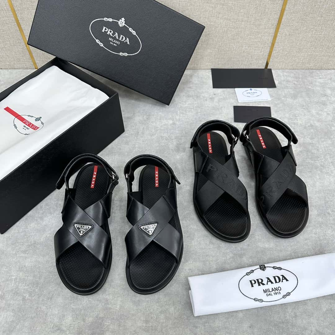 Prada new men's cross-over Velcro sandals